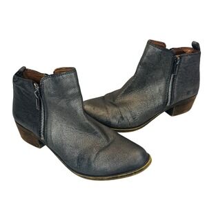 Lucky Brand Basel Metallic Leather Ankle Booties Womens 7.5 Side Zip Rock Grunge